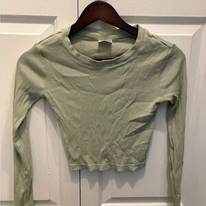 Light Sage Green Ribbed Long Sleeve Crop Top
